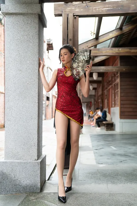 [Mzsock] NO.057 Cai Yixin, ultra short cheongsam, stockings, high heels, beautiful legs, outdoor shot street photography#[55P]-9