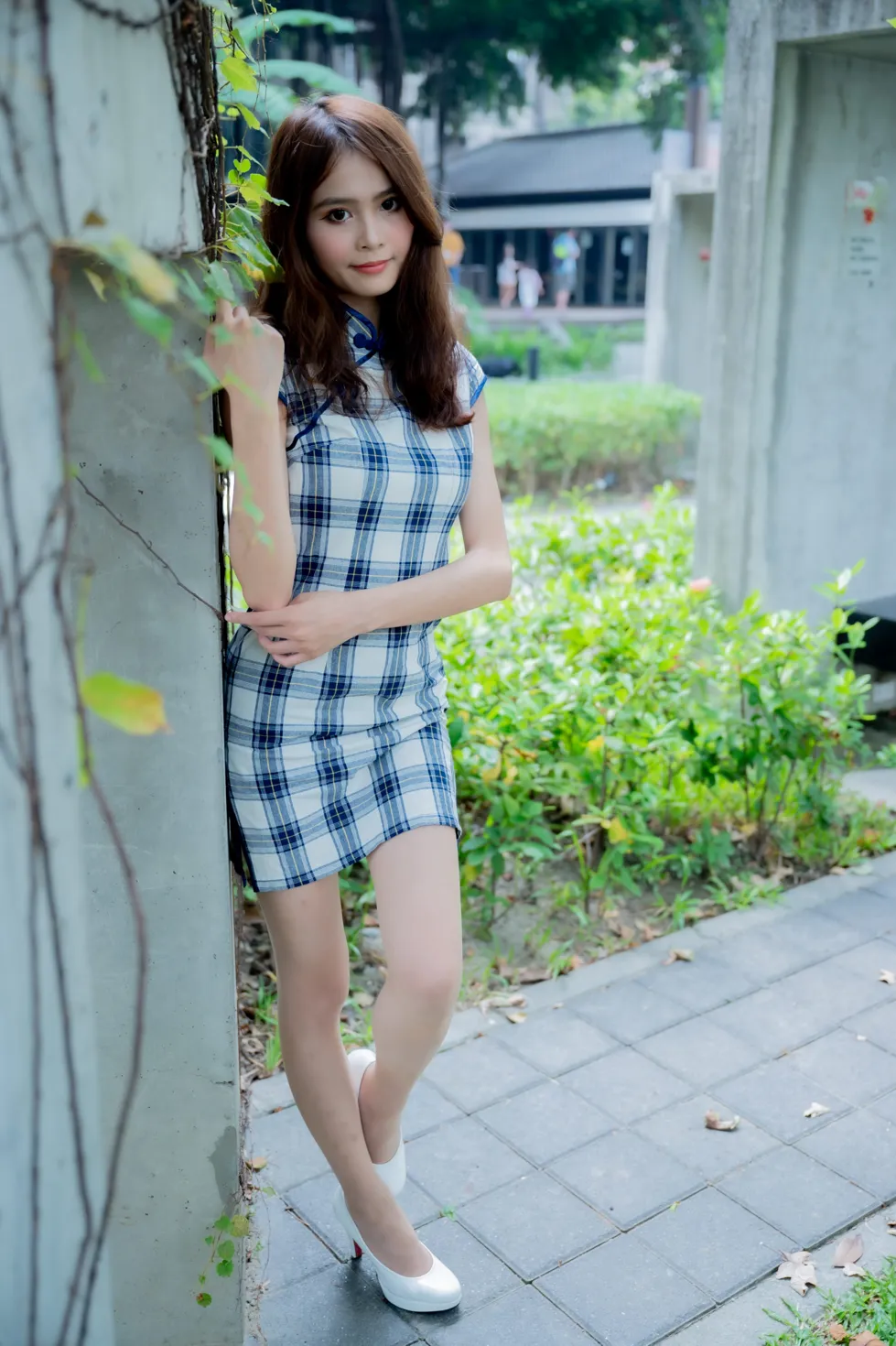 [Mzsock] NO.205 He Jiaxin plaid short cheongsam stockings high heels beautiful legs street photography#[84P]-27